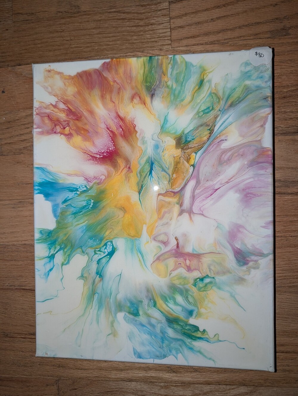 11x13 original abstract fluid art painting pastel rainbow acrylic pour canvas wa